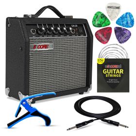 5 Core Guitar Amplifier Mini Bass Electric Guitar Amp 20W Portable Acoustic Guitar Amp w Aux Input Volume Bass Treble Control Black - GA 20 BLK
