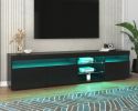 Modern Design TV Stands for TVs up to 80'', LED Light Entertainment Center, Media Console with Multi-Functional Storage, TV cabinet for Living room,Be
