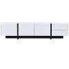 [VIDEO provided] ON-TREND White & Black Contemporary Rectangle Design TV Stand, Unique Style TV Console Table for TVs Up to 80'', Modern TV Cabinet wi