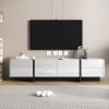 [VIDEO provided] ON-TREND White & Black Contemporary Rectangle Design TV Stand, Unique Style TV Console Table for TVs Up to 80'', Modern TV Cabinet wi