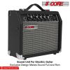 5 Core Guitar Amplifier Mini Bass Electric Guitar Amp 20W Portable Acoustic Guitar Amp w Aux Input Volume Bass Treble Control Black - GA 20 BLK