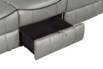 Gray 1pc Double Reclining Sofa w/ Drop Down Cup Holders, Power Outlets USB Ports Hidden Drawer Faux Leather Upholstery Comfortable Sofa Living Room Fu
