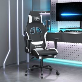 Gaming Chair with Footrest Black and White Fabric (Color: Black)