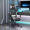 Massage Gaming Chair with Footrest Black and White Fabric